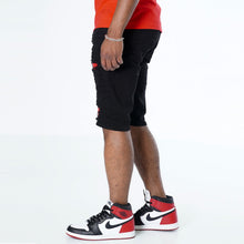 Load image into Gallery viewer, M970 Galveston Biker Shredded Shorts - Black-Red
