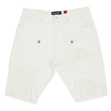 Load image into Gallery viewer, M970 Galveston Biker Shredded Shorts - White
