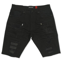 Load image into Gallery viewer, M970 Galveston Biker Shredded Shorts - Black-Black
