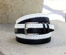Load image into Gallery viewer, Maurice Two-Tone Leather Belt 3-Dark-Navy/White
