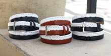 Load image into Gallery viewer, Maurice Two-Tone Leather Belt 3-Dark-Navy/White
