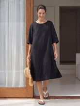 Load image into Gallery viewer, 100% Linen Collarless Mid-Length Dress SOFIA

