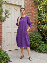 Load image into Gallery viewer, 100% Linen Collarless Mid-Length Dress SOFIA
