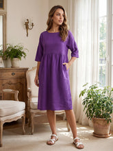 Load image into Gallery viewer, 100% Linen A-Line Midi Dress VALENCIA
