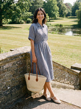 Load image into Gallery viewer, 100% Linen Striped Buttoned Front Short Sleeve Midi Shirt Dress CASSANDRA
