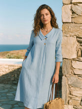 Load image into Gallery viewer, 100% Linen Asymmetric Shawl Collar A-Line Midi Dress WINIFRED
