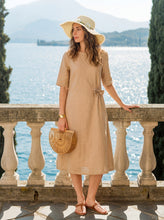 Load image into Gallery viewer, 100% Linen Side-Gathered Bow Maxi Dress ESMERALDA
