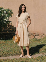 Load image into Gallery viewer, 100% Linen Lace-Inset Bubble-Hem Midi Dress LORITA
