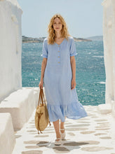 Load image into Gallery viewer, 100% Linen Ruffle-Trim Belted Midi Dress LIVARA
