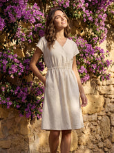 Load image into Gallery viewer, 100% Linen Striped Elastic-Waist Midi Dress ARIA
