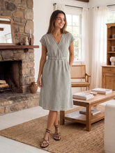 Load image into Gallery viewer, 100% Linen Striped Elastic-Waist Midi Dress ARIA
