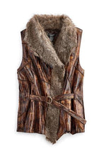 Load image into Gallery viewer, Women's Faux Fur Trimmed Belted Vegan Leather Vest
