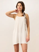 Load image into Gallery viewer, Linen Tribal Stripe Split Neck Bohemian Ruffle Maxi Dress with Woven Belt and Slip MARLOWE
