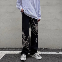 Load image into Gallery viewer, Boys and Men's Black Streetwear Spider Web Pants - # BOAA13410013
