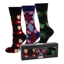 Load image into Gallery viewer, Marvel  Avengers Favorites 3 Pair Socks and Lapel Pin Gift Set
