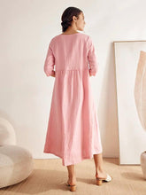 Load image into Gallery viewer, 100% Linen Loose Fit Button Waist Gathered Maxi Dress LUNA
