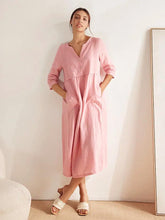 Load image into Gallery viewer, 100% Linen Loose Fit Button Waist Gathered Maxi Dress LUNA
