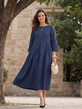 Load image into Gallery viewer, 100% Linen Bateau Neck Pleated Maxi Dress ABIGAIL
