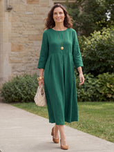 Load image into Gallery viewer, 100% Linen Bateau Neck Pleated Maxi Dress
