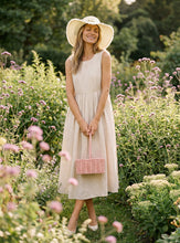 Load image into Gallery viewer, 100% Linen Sleeveless Crew Neck Waist Pleated Maxi Dress SELENE
