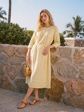 Load image into Gallery viewer, 100% Linen Pintucked Embroidered Adjustable Belt Tiered Maxi Dres VERENA
