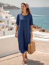 Load image into Gallery viewer, 100% Linen Roll-Up Sleeve Inverted Pleat Maxi Dress MARIBEL
