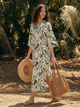 Load image into Gallery viewer, Linen Palm Print Camp Collar Relaxed Maxi Shirt Dress MINERVA
