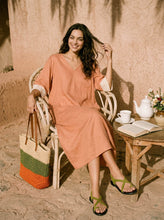 Load image into Gallery viewer, 100% Linen Lace-Cuff Cocoon Maxi Dress PETRA
