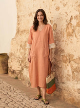 Load image into Gallery viewer, 100% Linen Lace-Cuff Cocoon Maxi Dress PETRA
