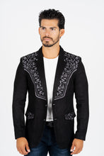 Load image into Gallery viewer, Men's Black Embroidered Faux-Suede Blazer
