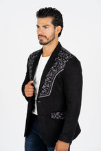 Load image into Gallery viewer, Men's Black Embroidered Faux-Suede Blazer
