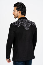 Load image into Gallery viewer, Men's Black Embroidered Faux-Suede Blazer
