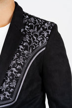 Load image into Gallery viewer, Men's Black Embroidered Faux-Suede Blazer
