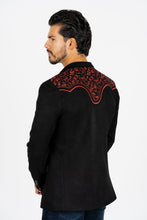Load image into Gallery viewer, Men's Black/Burgundy Embroidered Faux-Suede Blazer
