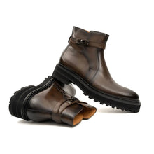 Load image into Gallery viewer, Men's Coffee Calfskin Buckle Chelsea Boots
