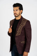 Load image into Gallery viewer, Men's Dark Brown Embroidered Faux-Suede Blazer
