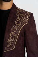 Load image into Gallery viewer, Men's Dark Brown Embroidered Faux-Suede Blazer
