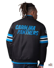 Load image into Gallery viewer, Men’s Starter Black Carolina Panthers Scout Full-Snap Varsity Jacket
