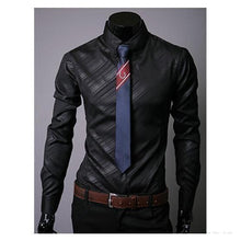 Load image into Gallery viewer, Men&#39;s Black Striped Slim Fit Dress Shirt

