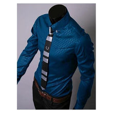 Load image into Gallery viewer, Men&#39;s Blue Slim Fit Dress Shirt
