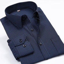Load image into Gallery viewer, Men&#39;s Dark Blue Striped Dress Shirt - Multiple Sizes
