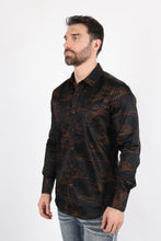 Load image into Gallery viewer, Mens Modern Fit Cotton Stretch Piping Cactus Monogram Print Shirt
