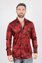 Load image into Gallery viewer, Mens Modern Fit Cotton Stretch Piping Cactus Monogram Print Shirt
