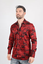 Load image into Gallery viewer, Mens Modern Fit Cotton Stretch Piping Cactus Monogram Print Shirt
