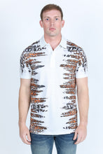 Load image into Gallery viewer, Mens Modern Fit Stretch Baroque Print Polo with Rhinestones

