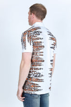 Load image into Gallery viewer, Mens Modern Fit Stretch Baroque Print Polo with Rhinestones
