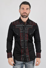 Load image into Gallery viewer, Mens Modern Fit Stretch Multi-Color Aztec Embroidery Shirt
