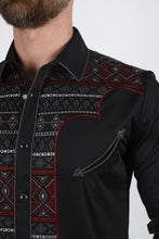Load image into Gallery viewer, Mens Modern Fit Stretch Multi-Color Aztec Embroidery Shirt
