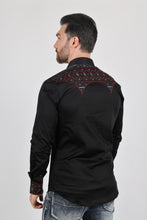 Load image into Gallery viewer, Mens Modern Fit Stretch Multi-Color Aztec Embroidery Shirt

