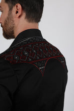 Load image into Gallery viewer, Mens Modern Fit Stretch Multi-Color Aztec Embroidery Shirt
